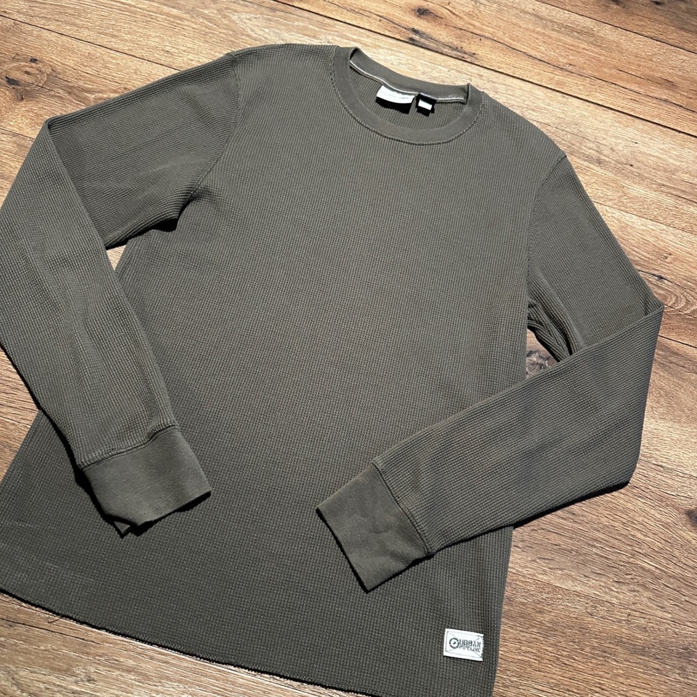Y2K Urban Pipeline Olive Green Waffle Knit Thermal Shirt Mens Large